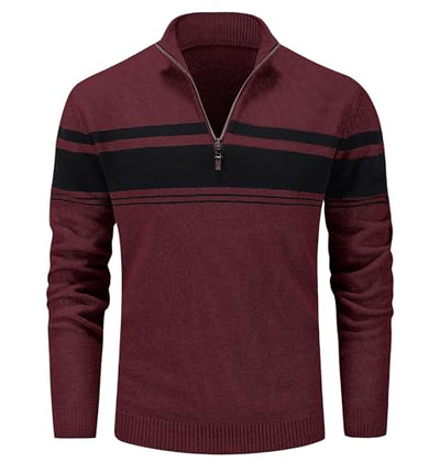 Pullover Sweaters for Men Mens Polo Zip Up Sweater Turtleneck Shirts Fall Winter Sweaters Black Sweater Multi-Color Striped Tops Slim Fit Sweaters