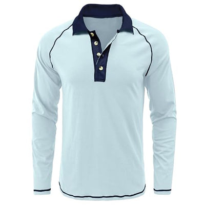 Fashion Men’s Polo Shirts Relaxed Fit Long Sleeve Casual Golf Polo Classic Cotton Polo T Shirts Buttons Henley Tops Bluewhite