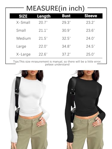 Trendy Queen Long Sleeve Shirts for Women Crop Tops Fall Fashion 2023 Outfits Basic Workout Sexy Sweaters Going Out Shirts Cute Slim Fit Y2K Clothing Winter Clothes Black