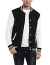 Coofandy Men Fashion Long Sleeve Button Front Cotton Bomber Baseball Jacket,Black,X-Large