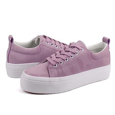 JABASIC Women Lace Up Platform Sneakers Comfortable Casual Fashion Sneaker Walking Shoes (8,Lt.Purple)