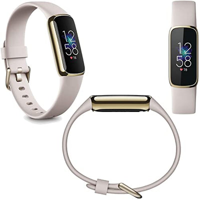Fitbit Luxe Wellness & Fitness Tracker (Lunar White) with Heart Rate Monitor, Sleep Tracker, Bundle with 2 Watch Bands, 3.3foot Charge Cable, Wall Adapter, Screen Shield & PremGear for Fitbit