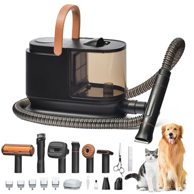 Bunfly Dog Grooming Kit with 13000kpa Strong Grooming & Vacuum Suction 99% Pet Hair,3L Capacity,11 Grooming Tools Dogs Cats and Other Animals,Home and Car Cleaning -Black