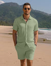 COOFANDY Men's Linen Shirt And Shorts Set Summer Beach 2 Piece Outfits Fashion Resort Wear Wrinkle-Free Loungewear Sets