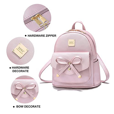 ZGWJ Mini Leather Backpack Purse Bowknot Small Backpack Cute Casual Travel Daypacks for Women(3-Pieces) (Pink)