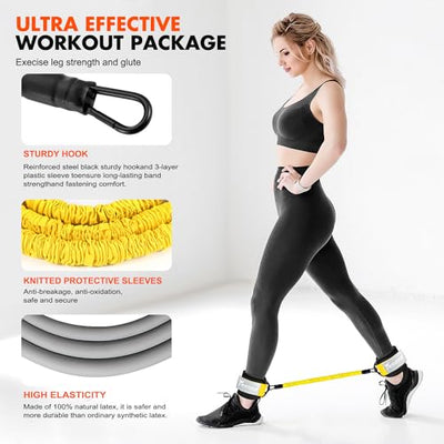 Ankle Resistance Bands with Cuffs, Glutes Workout Equipment, Butt Exercise Equipment for Women Legs and Glutes, Adjustable, 3 Resistance Levels, Break-Resistant - Home Gym FitnessEquipment