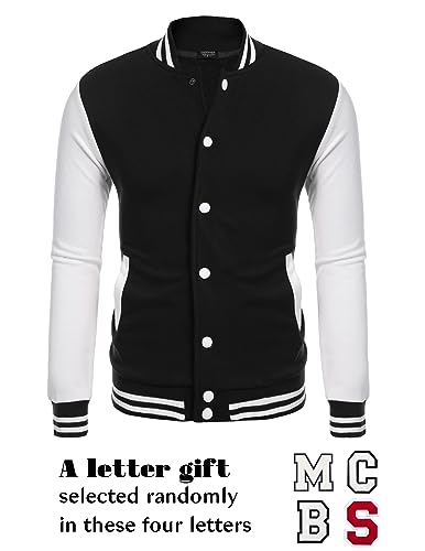 Coofandy Men Fashion Long Sleeve Button Front Cotton Bomber Baseball Jacket,Black,X-Large