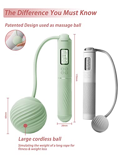 Jump Rope with Counter,YOTTOY Cordless Weighted Skipping Jump Rope for Fitness Exercise, Ropeless Jump Rope with Large Cordless Ball for Women Training Indoor and Outdoor (green)