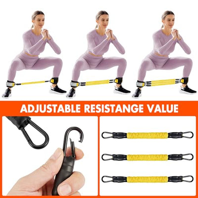 Ankle Resistance Bands with Cuffs, Glutes Workout Equipment, Butt Exercise Equipment for Women Legs and Glutes, Adjustable, 3 Resistance Levels, Break-Resistant - Home Gym FitnessEquipment