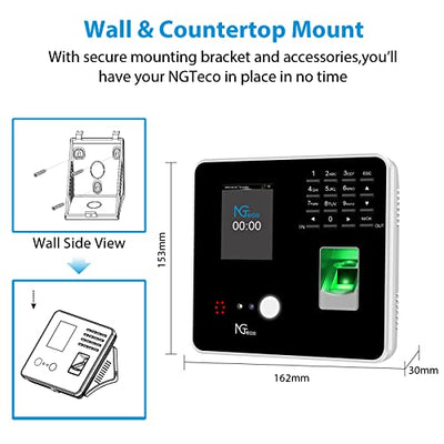 NGTeco Time Clocks for Employees Small Business with Face, Finger Scan, RFID and PIN Punching in One, Office Time Card Machine Automatic Punch with APP for iOS Android (0 Monthly Fee)