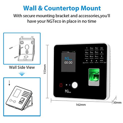 NGTeco Time Clocks for Employees Small Business with Face, Finger Scan, RFID and PIN Punching in One, Office Time Card Machine Automatic Punch with APP for iOS Android (0 Monthly Fee)