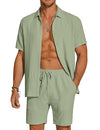 COOFANDY Men's Linen Shirt And Shorts Set Summer Beach 2 Piece Outfits Fashion Resort Wear Wrinkle-Free Loungewear Sets