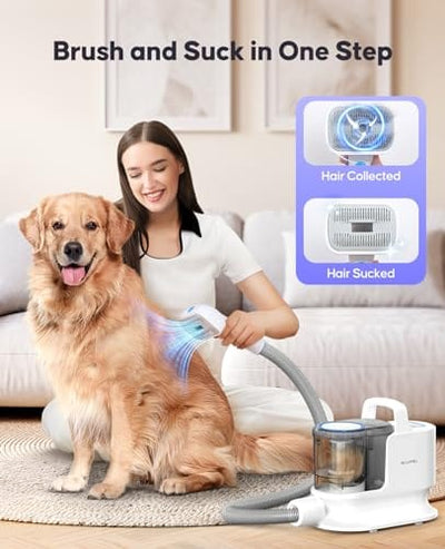 WLUPEL Dog Grooming Kit, Dog Vacuum Brush for Shedding Grooming, Dog Grooming Clipper with 6 Grooming Tool, Pet Grooming Vacuum with 2.5L Dust Cup for Dogs Cats and Other Animals