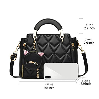 Xiaoyu Fashion Purses and Handbags for Women Ladies Leather Top Handle Satchel Shoulder Bags Small Totes (Black Bubble)