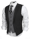 Coofandy Mens Formal Fashion Layered Vest Waistcoat Dress Vest, Black, Medium