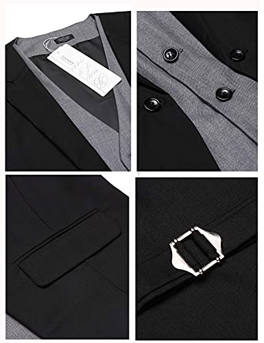Coofandy Mens Formal Fashion Layered Vest Waistcoat Dress Vest, Black, Medium