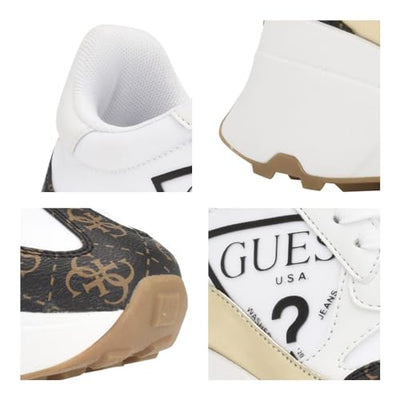 GUESS Women's CALEBB Sneaker, White/Brown 145, 8