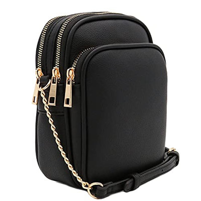 FashionPuzzle Multi Pocket PU Leather Casual Medium Crossbody Bag with Adjustable Strap (Black)