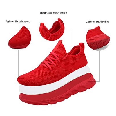 Damyuan Women's Sneakers Athletic Running Shoes Walking Shoes Lightweight Gym Mesh Comfortable Trail Running Shoes Red Womens Size 8