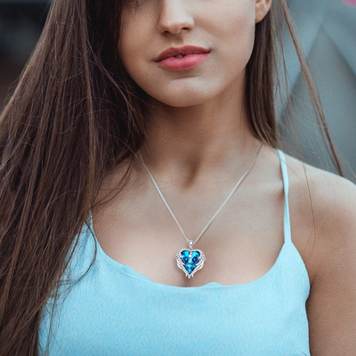 Heart Shaped Necklace Earrings Set Swarovski Crystal, Valentines Day Gift