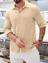 COOFANDY Men's Athletic Fit Dress Shirts for Men Ribbed Knit Fall Fashion Textured Button Up Shirts Slim Fit Wrinkle-Free Untucked Shirt Light Khaki Beige Large