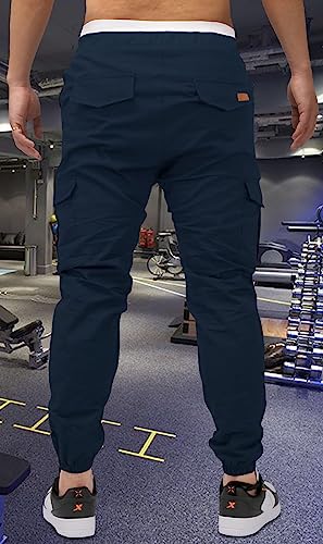 OUTSON Mens Fashion Joggers Sports Pants Casual Cotton Cargo Pants Gym Sweatpants Trousers Mens Long Pant Navy