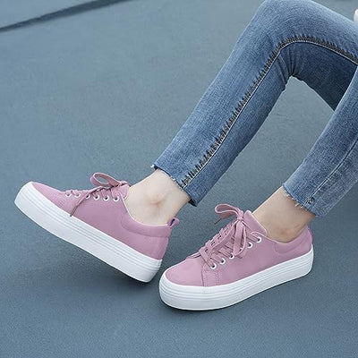 JABASIC Women Lace Up Platform Sneakers Comfortable Casual Fashion Sneaker Walking Shoes (8,Lt.Purple)