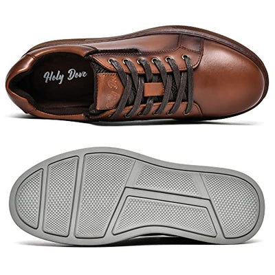 Men's Casual Oxford Dressy Sneaker Shoe Genuine Leather Fashion Casual Walking Shoes for Men Zapatos de Cuero Casuales para Hombres Brown 10.5