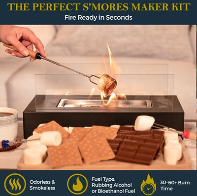 ROZATO Tabletop Fire Pit with Smores Maker Kit Portable Indoor/Outdoor Mini Small Fireplace Bowl Table Top Decor Home Patio Balcony Gifts for Women Mom Her Wedding Housewarming Christmas Birthday Gift