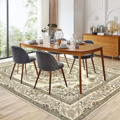Washable Boho Floral Medallion Area Rug, 9x12 Non-Slip Soft Low-Pile Printed Carpet for Indoor Home Decor in Entryway, Bedroom, Living Room, Office, Kitchen, Yellow