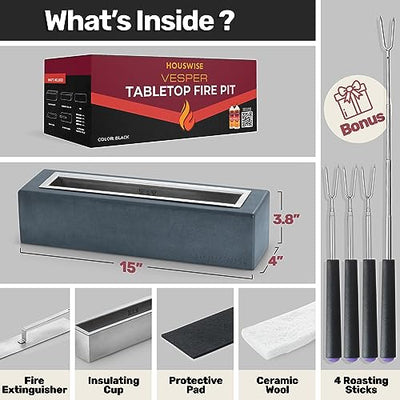 Houswise Tabletop Fire Pit, Portable Fire Pit Bowl, Indoor Smores Maker, Table Top Firepit, Outdoor Indoor Fire Pit Tabletop, Indoor Fireplace, Mini Tabletop Fireplace, Decor Housewarming Gifts