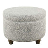 Homepop Home Decor | Upholstered Round Storage Ottoman | Ottoman with Storage for Living Room & Bedroom, Gray Floral