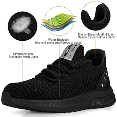 Feethit Women Tennis Running Shoes Walking Shoes Lightweight Casual Sneakers for Travel Gym Work Woman Waitress Nurse All Black 9