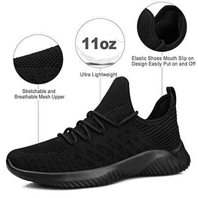 Feethit Womens Slip On Walking Shoes Non Slip Running Shoes Breathable Workout Shoes Lightweight Gym Sneakers All Black Size 8