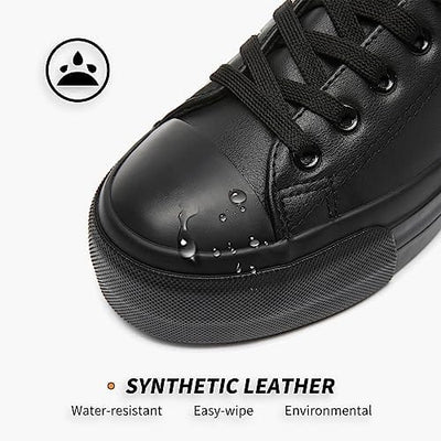 Womens Synthetic Leather Platform Sneakers,White Platform Shoes,Lace-up Tennis Shoes for Women,Comfortable Casual Shoes(Full Black.US11)