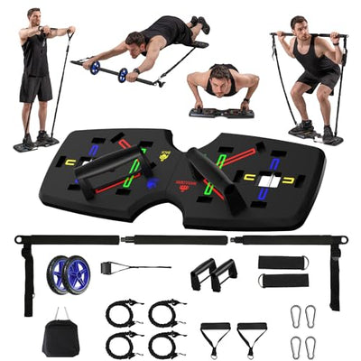 AERLANG Portable Home Gym System with Push Up Board& Ab Roller Wheel - Easy to Use Push up Handle Strength Training Equipment Full Body Workout for Men and Women,Gift for Friends