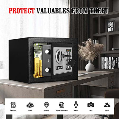 RETLLAS Security Safe Box 0.23 Cubic Feet Electronic Digital Mini Cabinet Safes Solid Alloy Steel Office Hotel Home Safe Lock Box for Cash Jewelry Storage