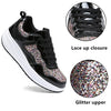 kkdom Women's Walking Shoes Glitter Comfort Lightweight Wedge Platform Athletic Tennis Sneakers Black US Size 11