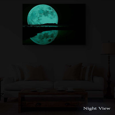 Startonight Canvas Wall Art Black and White Abstract Full Moon on the Water Landscape, Framed Artwork Picture Home Decor for Living Room 32" x 48"