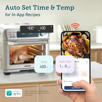 Smart 12-in-1 Air Fryer Toaster Oven Combo, Airfryer Convection Oven Countertop, Bake, Roast, Reheat, Broiler, Dehydrate, 75 Recipes & 3 Accessories, 26QT, Silver-Stainless Steel