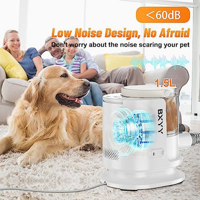 Dog Grooming Kit & Vacuum Suction 99% Pet Hair, 1.5L Dust Cup Dog Hair Vacuum, Dog grooming clippers with 6 Pet Grooming Tools, Brush for Shedding Dogs Cats and Other Animals (A-White)