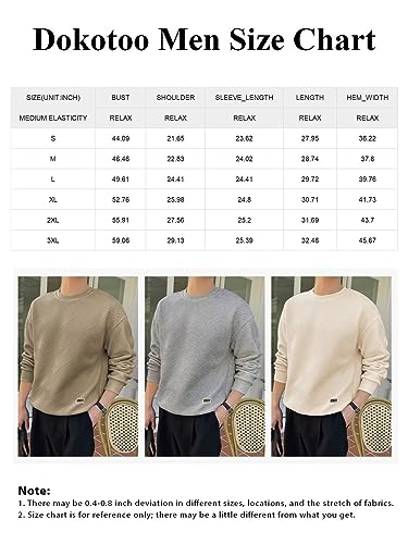 Dokotoo Men Men's Long Sleeve Sweatshirt Casual Crewneck Geometric Texture Soild Color Pullover Sweatshirts Dark Brown Large