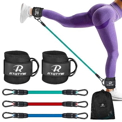 Ankle Resistance Bands Set, Ankle Tube Band with Adjustable, 60LB Three Different Pound Resistance Bands, Recoils and Glutes Workouts, Legs Resistance Bands with Ankle Strap for Women & Men