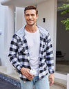 COOFANDY Men's Fashion Hoodies & Sweatshirts Button Up Checkered Shirt Lightweight Jackets Navy Blue