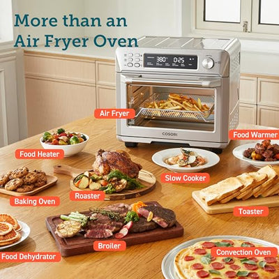 Smart 12-in-1 Air Fryer Toaster Oven Combo, Airfryer Convection Oven Countertop, Bake, Roast, Reheat, Broiler, Dehydrate, 75 Recipes & 3 Accessories, 26QT, Silver-Stainless Steel