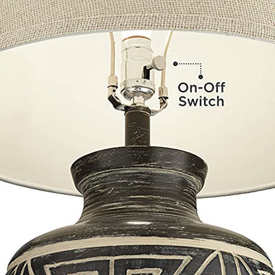 John Timberland Miguel Rustic Southwestern Style Table Lamp 32" Tall Earth Tone Jar Linen Fabric Drum Shade Decor for Living Room Bedroom House Bedside Nightstand Home Office Entryway Reading