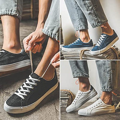 FRACORA Mens Canvas Shoes White Black Sneakers Low Top Lace Up Casual Shoes(White, US9.5)