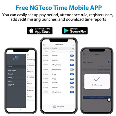 NGTeco Time Clocks for Employees Small Business with Face, Finger Scan, RFID and PIN Punching in One, Office Time Card Machine Automatic Punch with APP for iOS Android (0 Monthly Fee)