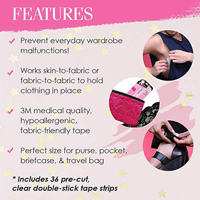 Hollywood Fashion Secrets Fashion Tape Tin, Checklane (Upright) 36 ct Double Sided Apparel Tape