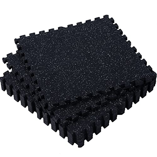 SUPERJARE 0.79 Inch Gym Flooring for Home Gym, 6 Tiles Exercise Equipment Mats with Rubber Top, Interlocking Rubber Floor Tiles for Home Gym and Fitness Room, Protective Flooring Mat Black/White